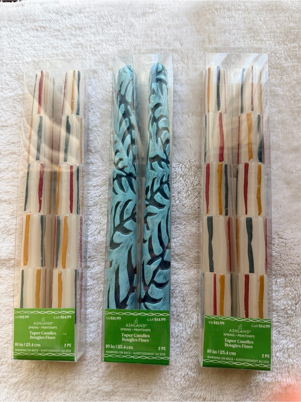 Bundle Ashland Teal and Multicolor Swirl Taper Candles - 3 Pack of 2